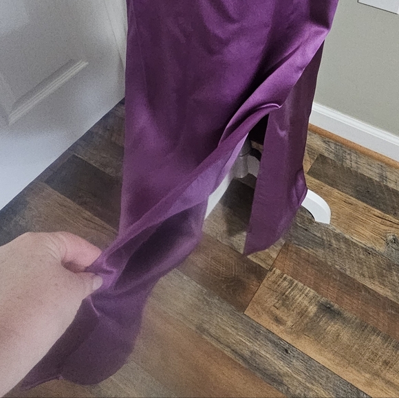 Vintage Y2K Silk Slip Dress Purple Maxi Midi Black Rose Spaghetti Strap Size 12 - Picture 6 of 11